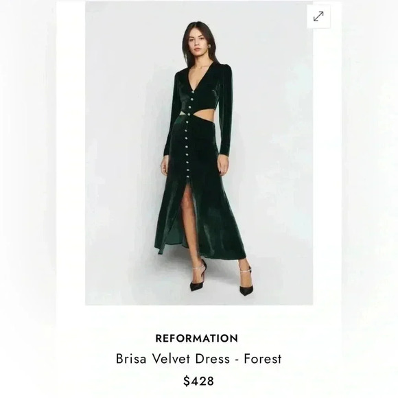 Reformation Velvet Maxi Dress 8 M Brisa Cut Out Midi Thigh Slit Silk Blend $428 - Picture 7 of 11
